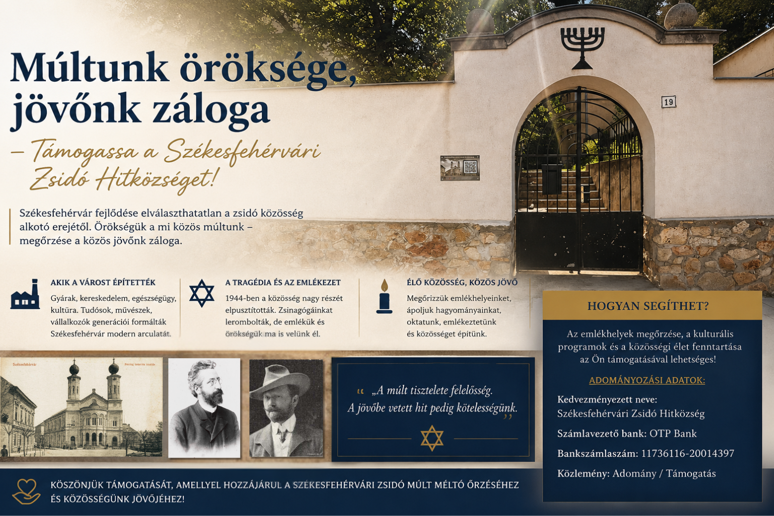 Múltunk öröksége, jövőnk záloga – Támogassa a Székesfehérvári Zsidó Hitközséget!